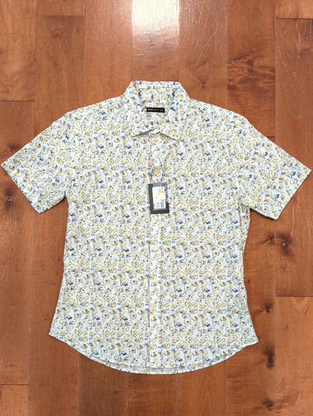 Men's Yellow Floral Short-Sleeve Button-Down Shirt